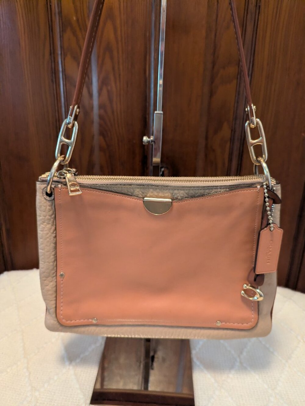 COACH DREAMER SUNRISE LEATHER & SUEDE COLOR BLOCK HANDBAG